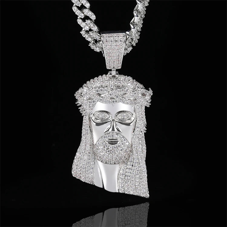 Hot Sale Hip Hop Stainless Steel CZ Diamond Stone Bling Iced Out Big Size JESUS PIECE Pendants Necklaces for Men