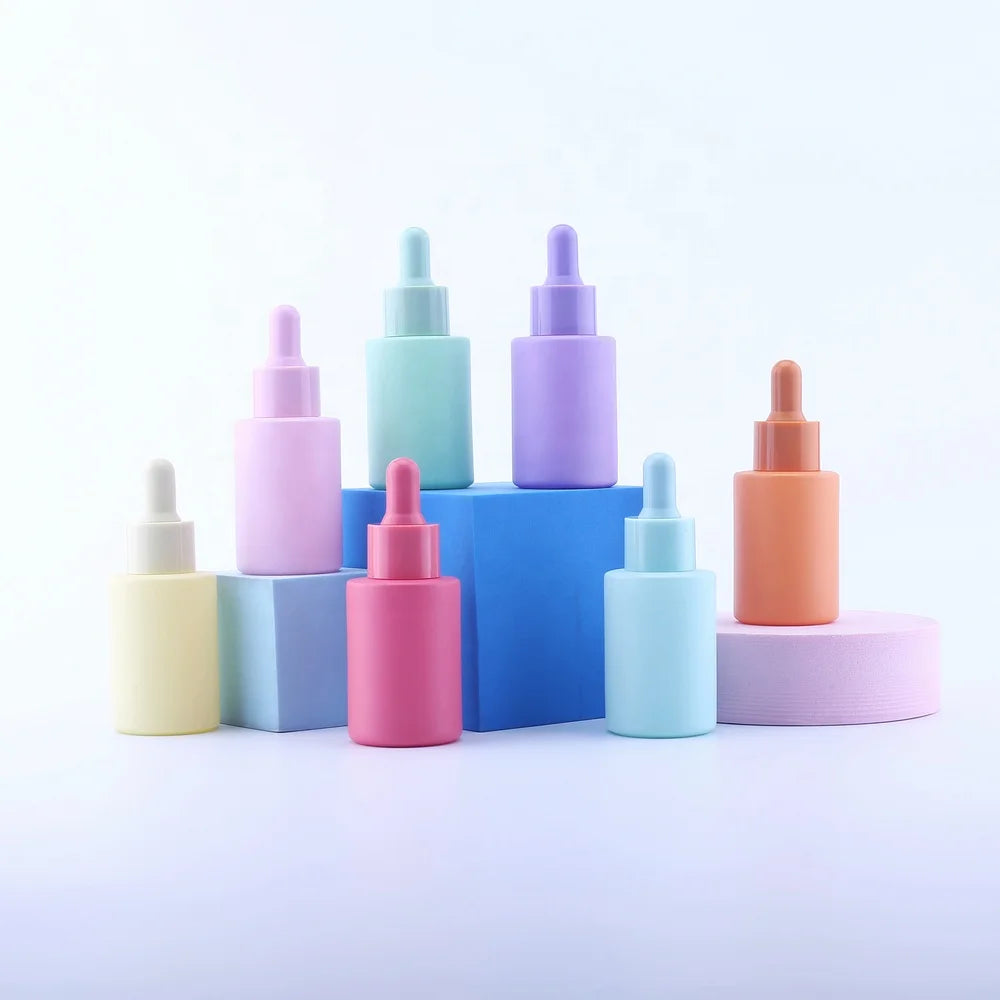 New Design Macaron Color 30ml Luxury Hair Oil Pink Yellow Green Red Glass Dropper Bottle Cosmetic Dropper Essential Oil Bottle