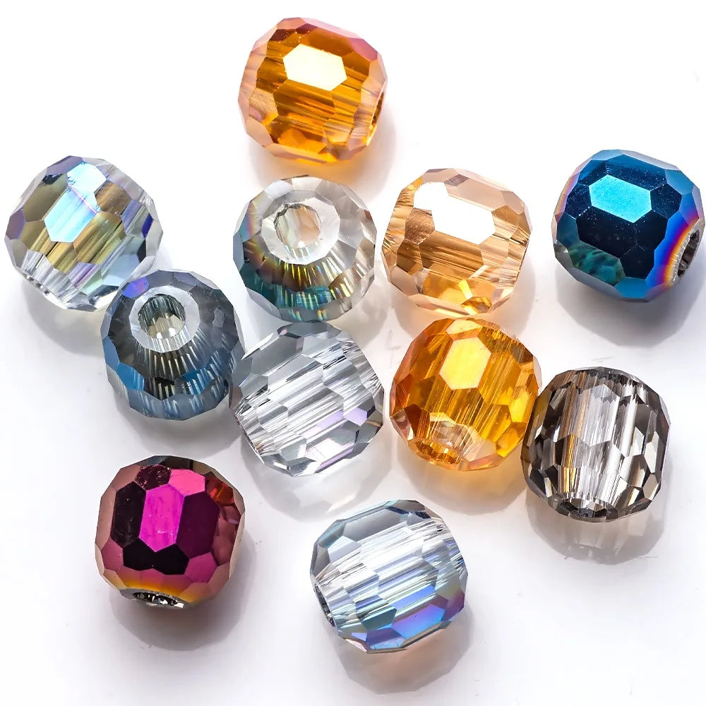 Faceted Round Glass Beads 10mm/12mm/14mm Symmetrical Crystal Beads for Necklace Decoration DIY Accessories Jewelry Making