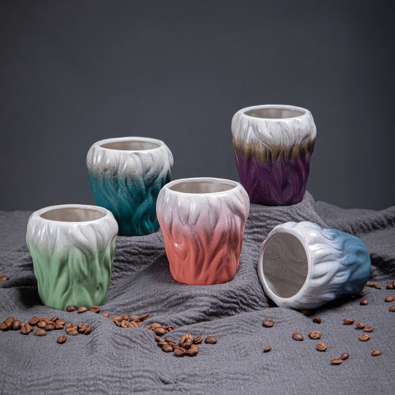 Creative Design Retro Reactive Glaze Latte Mug Hand Kneaded Pottery Wrinkled Irregular Cup Handmade Espresso Coffee Clay Tea Cup