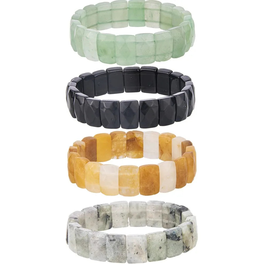 Handmade 15mm Faceted Square & Rectangular Crystal Gemstone Bracelet Elastic Natural Faceted Bead Bracelet for Anniversaries