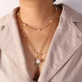 HOVANCI New Arrival European Style Pearl Bead Flower Choker Necklaces Double Layer Resin Waterdrop Pendant Necklaces