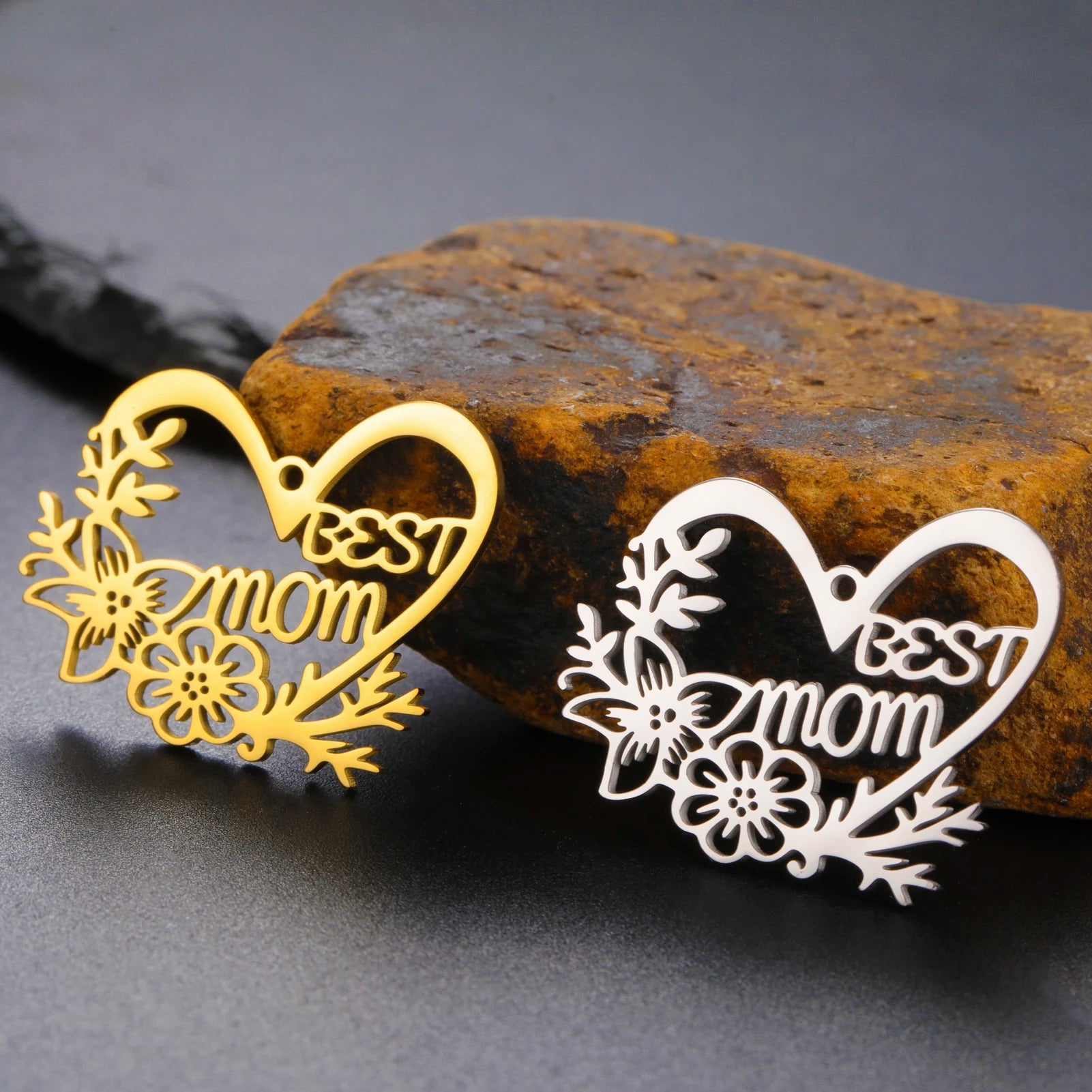Trendy Stainless Steel Family Mom Charm With Flower Gold Plated Best Mom Flower Pendant  Accessories for Necklace Bracelet