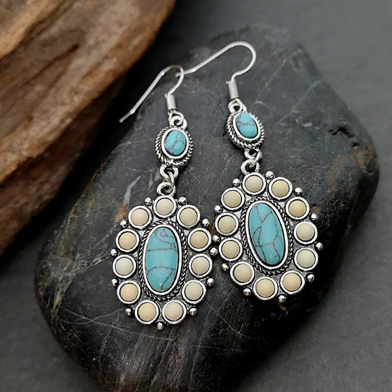 New Vintage Wofish Western Turquoise Earrings for Women Boho Jewelry