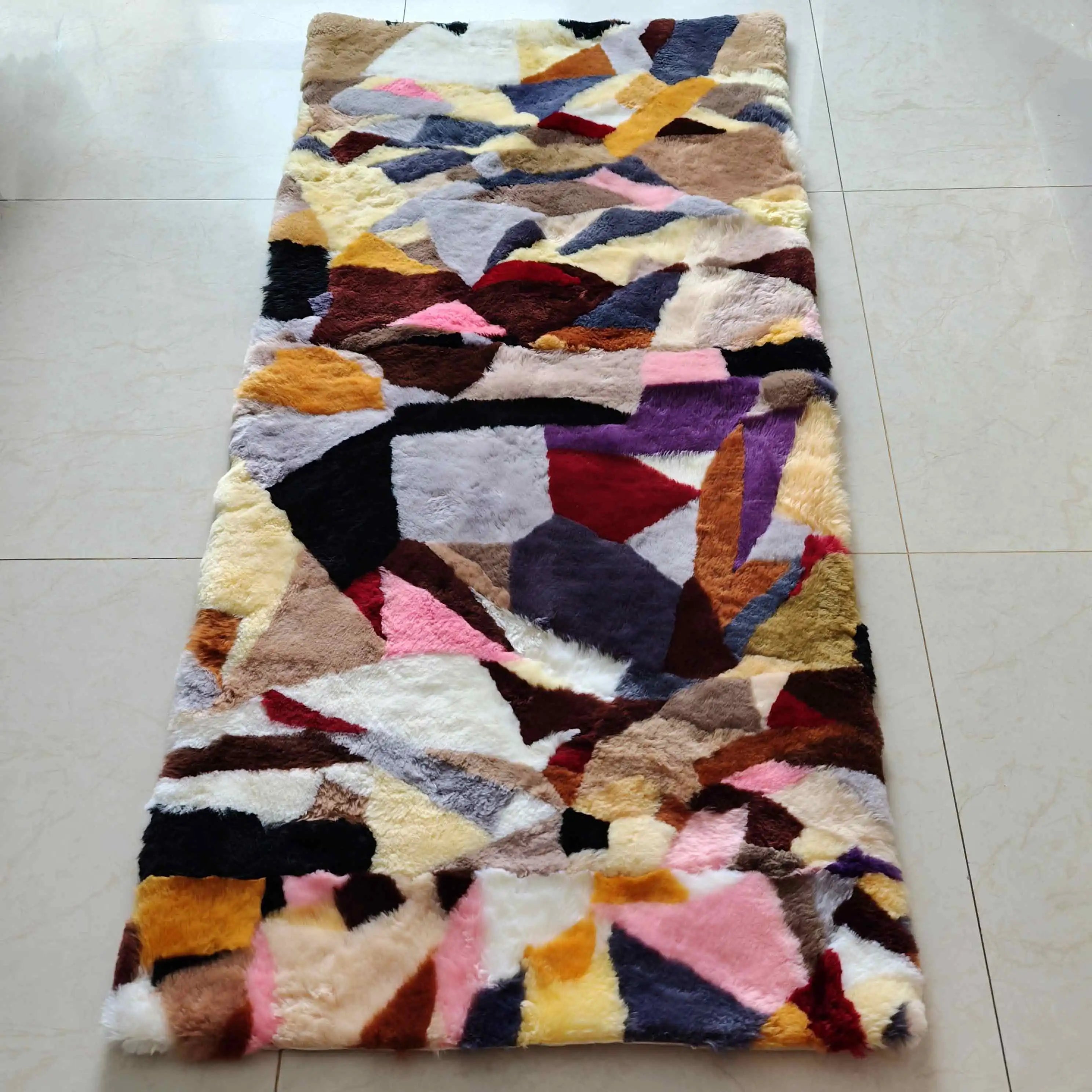 Quick Shipping High Quality Real Sheepskin Fur Area Rug Plush Furry Sheep Skin Fur Carpet Colorful Luxury Shearling Fur Blanket