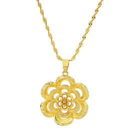 Plated Large Multi-Layer Flower Pendant Necklace Plating Gold