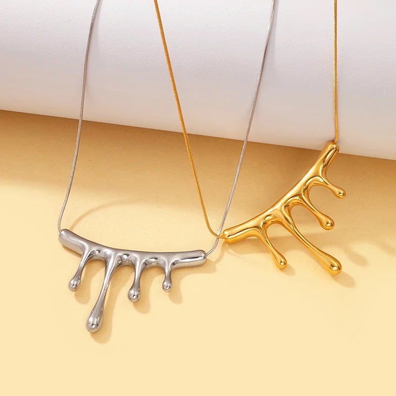 Wholesale Gold Plated Stainless Steel Statement Necklace Waterproof Tarnish Free Waterdrop Snake Chain Fashion Female Jewelry