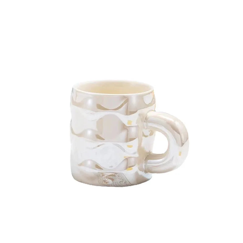 Solhui Nordic Ins Pearlized Waved Ceramic Coffee Mug Personality Breakfast Couple Water Cup