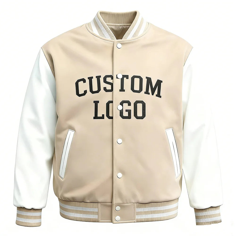Cotton Coated Varsity Jacket-Stand Collar Retro Color-Block Streetwear Customizable Logo Embossed 100% Cotton