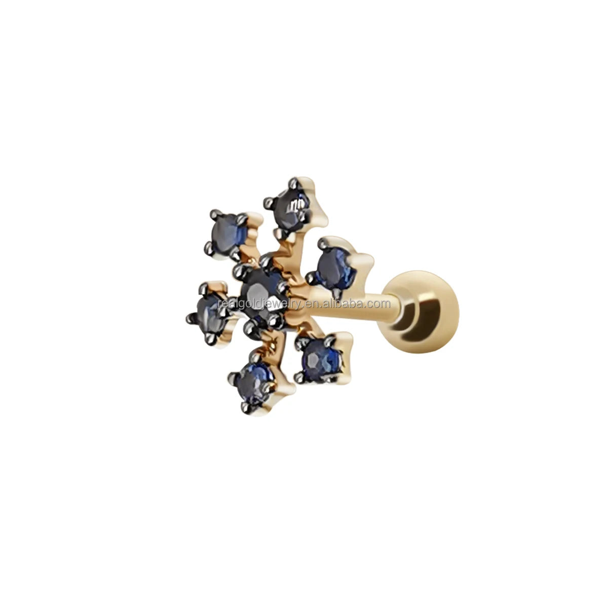 Fashion Natural Sapphire Flower Shape 14K Real Gold Stud Earrings Jewelry Screw Back Stud Earring Cute Size Earring Wholesale