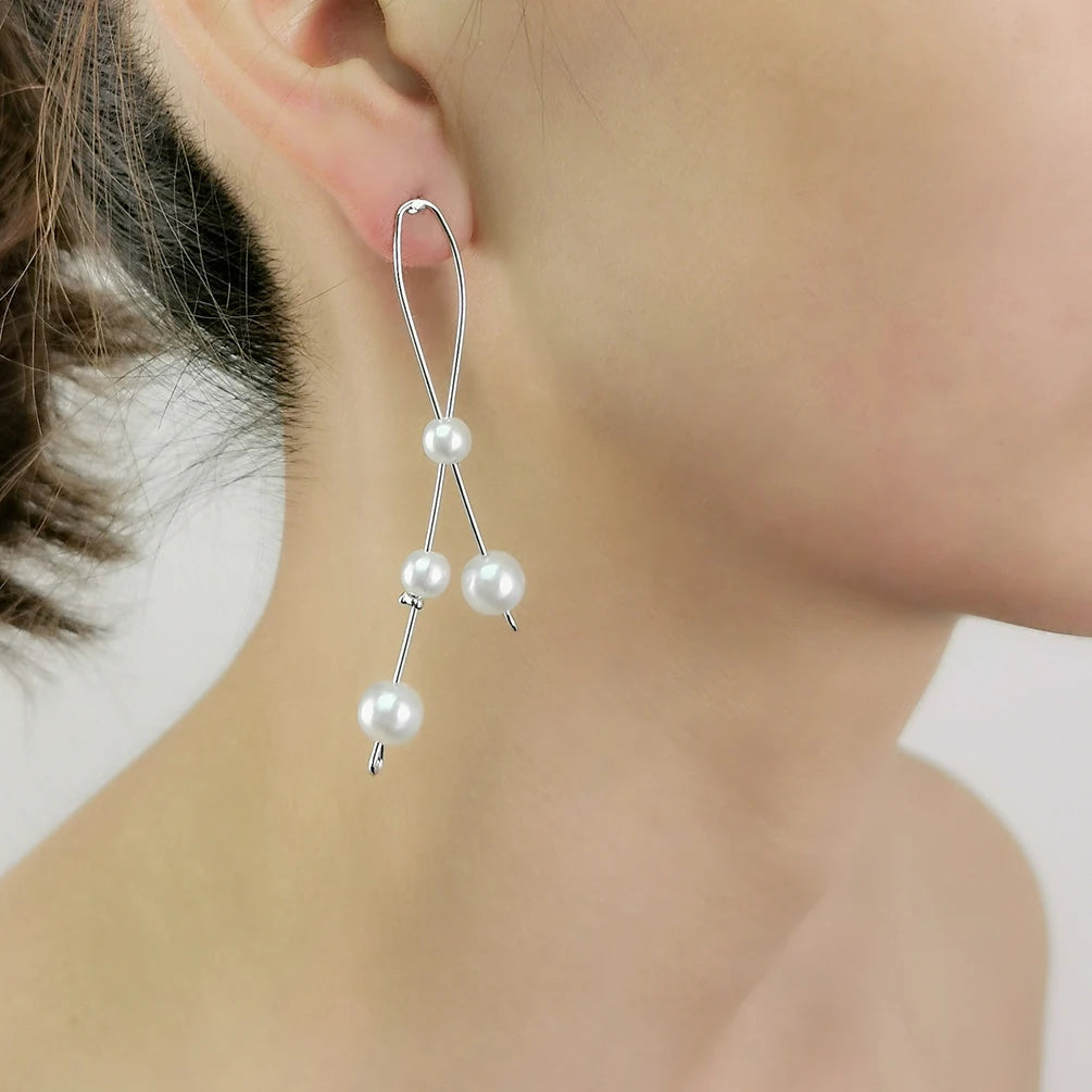 Delicate Minimalist Geometric Pearl Drop Earrings Statement Fashion  Korean Stud Earrings for Women Gold Plated Jewelry