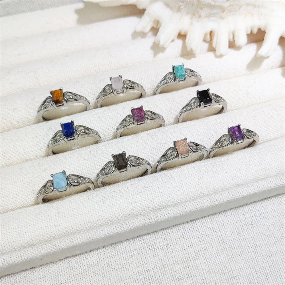 Wholesale Bulk Dainty Jewelry Natural Stone Healing Crystal Rose Quartz Labradorite Silver Amethyst Rings for Women Party Gifts