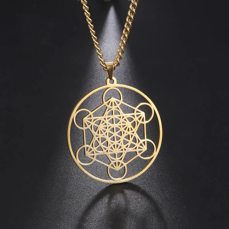 Solomon Archangel Metatron Angel of Life Seal Cut Out Pendant Necklace Hollow Out Real Gold Stainless Steel Jewelry Men