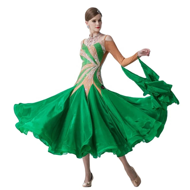 B-19289 Carnival New National Standard Modern Dance Ballroom Competition Dance Dress Tailor-made Large Pendulum Pearl Silk Skirt