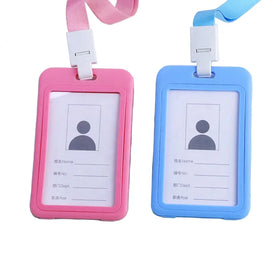 Multi-Color Hard Plastic Badge ID Card Holder with Lanyard