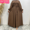 6694# Latest Abaya Muslim Dresses Dubai Wrinkle Crepe Back Zipper With Pockets and Belt Turkish Evening Dress for Women
