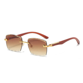 GWTNN OEM Gafas-De-Sol-Sin-Marc Square Leopard Rimless Rectangle Sunglasses
