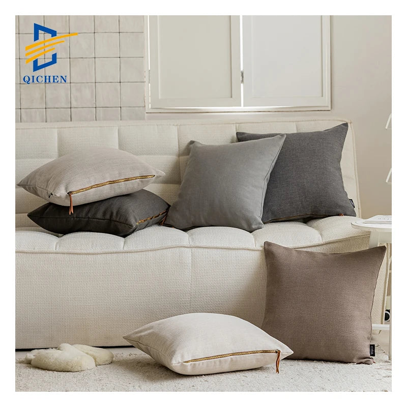 Innermor Home Decor Woven Geometric Solid Faux Linen Throw Pillow Case Customizable Cushion Cover for Sofa