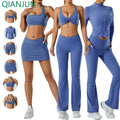 Wholesale 7 Piece Yoga Wear for Women Gym Fitness Vest Crop Top and High Waist Leggings Workout Skirt Yoga Set