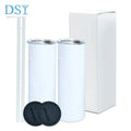 USA Warehouse Stock White 20oz Straight Skinny Sublimation Blanks Stainless Steel Tumblers Cups with Straw and Rubber Bottom
