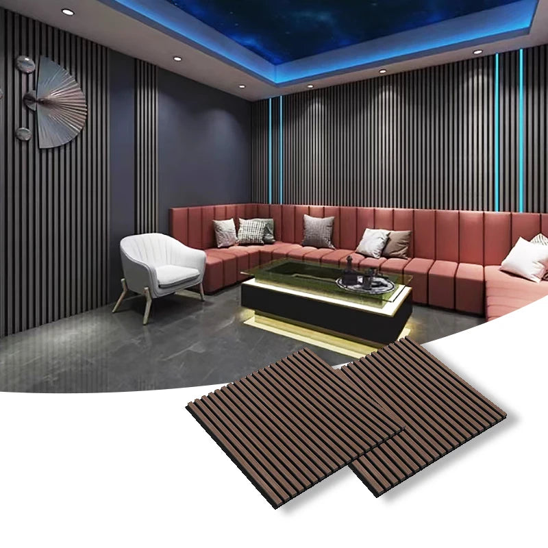 Vertical Acoustic Wood Slat Panels Polyester Fiber Composite Hotel Room Studio Noise Cancellation
