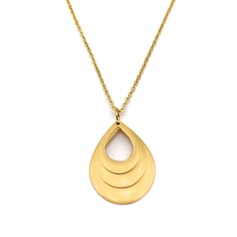 Stainless Steel Custom Name Logo Pendant Necklace Customized Unisex DIY Engraved Water Drop Shape Multilayer 18K Gold PVD Plated