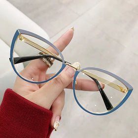 Wholesale Cat Eye Fashion Photochromic Anti Blue Light Blocking Eyeglasses Cheap Optical Frames for Women Metal Material