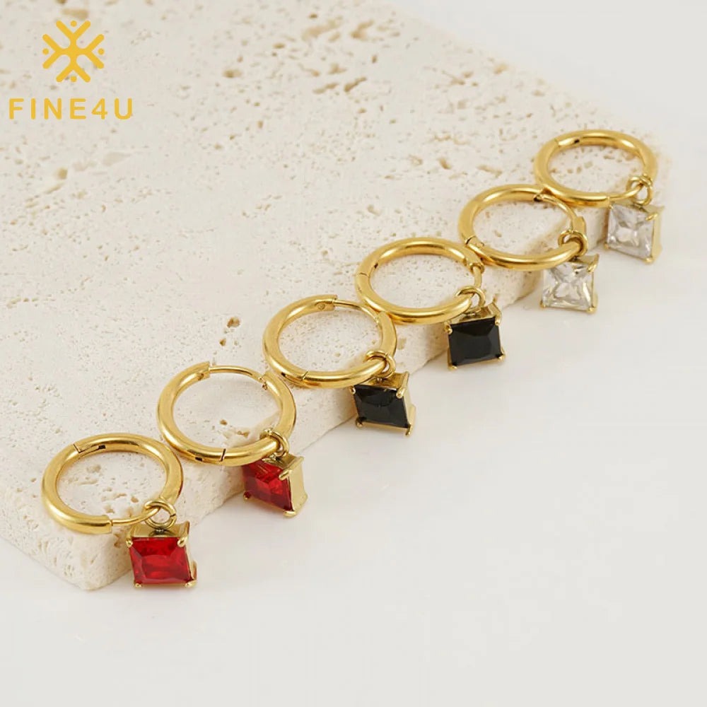 Wholesale Women Fashion Waterproof Trendy Jewelry Gold Plated Geometric Drop Colorful Cubic Zirconia Earrings