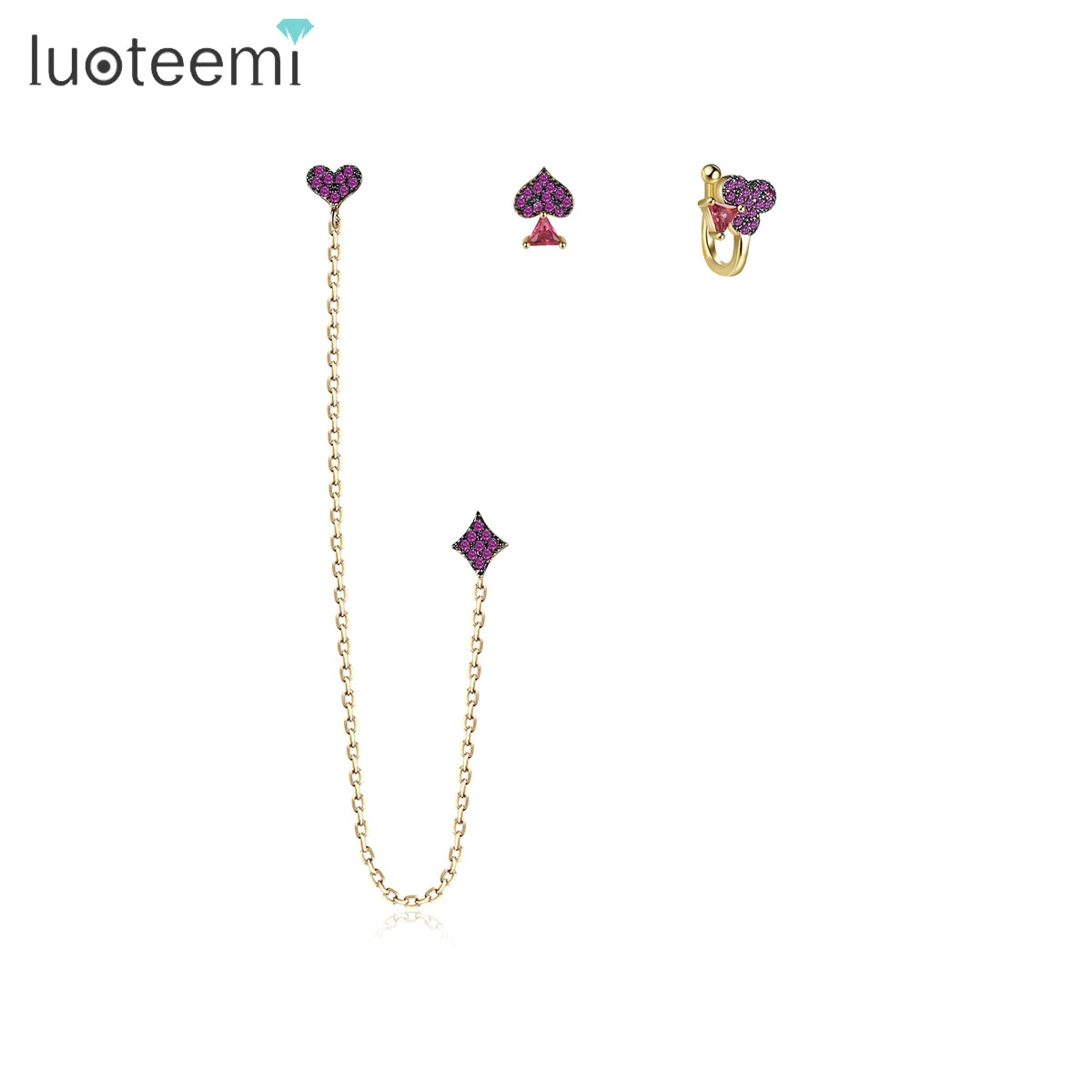 LUOTEEMI Korean 2023 14K Gold Jewelry Zirconia Woman Zircon Jewellery Earing Accessory Stud Earring Set