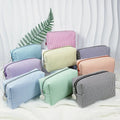 New Arrival Stripes Seersucker Cosmetic Bag Zippered Travel Striped Cosmetic Seersucker Makeup Bags & Cases with Zipper Closure