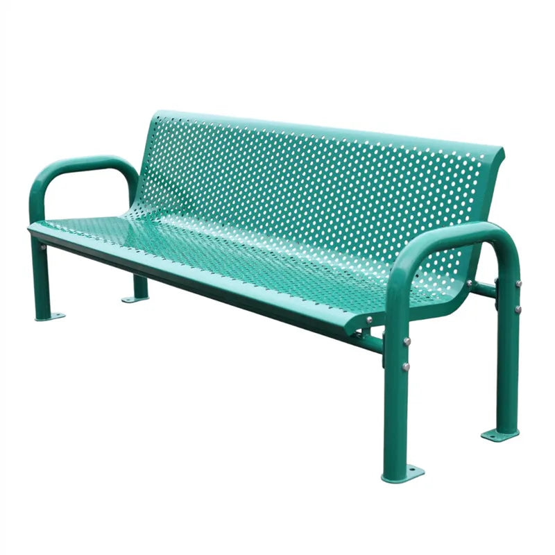 Outdoor Furniture Perforated Metal Bench Public Park Heavy Duty Steel Bench Seating Outside Garden Patio Seat Bench with Back