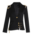 2025 Autumn European Style Women's Slim-Fit Breathable Solid Blazer Long-Sleeved with Shoulder Mesh Stitching Button Decoration