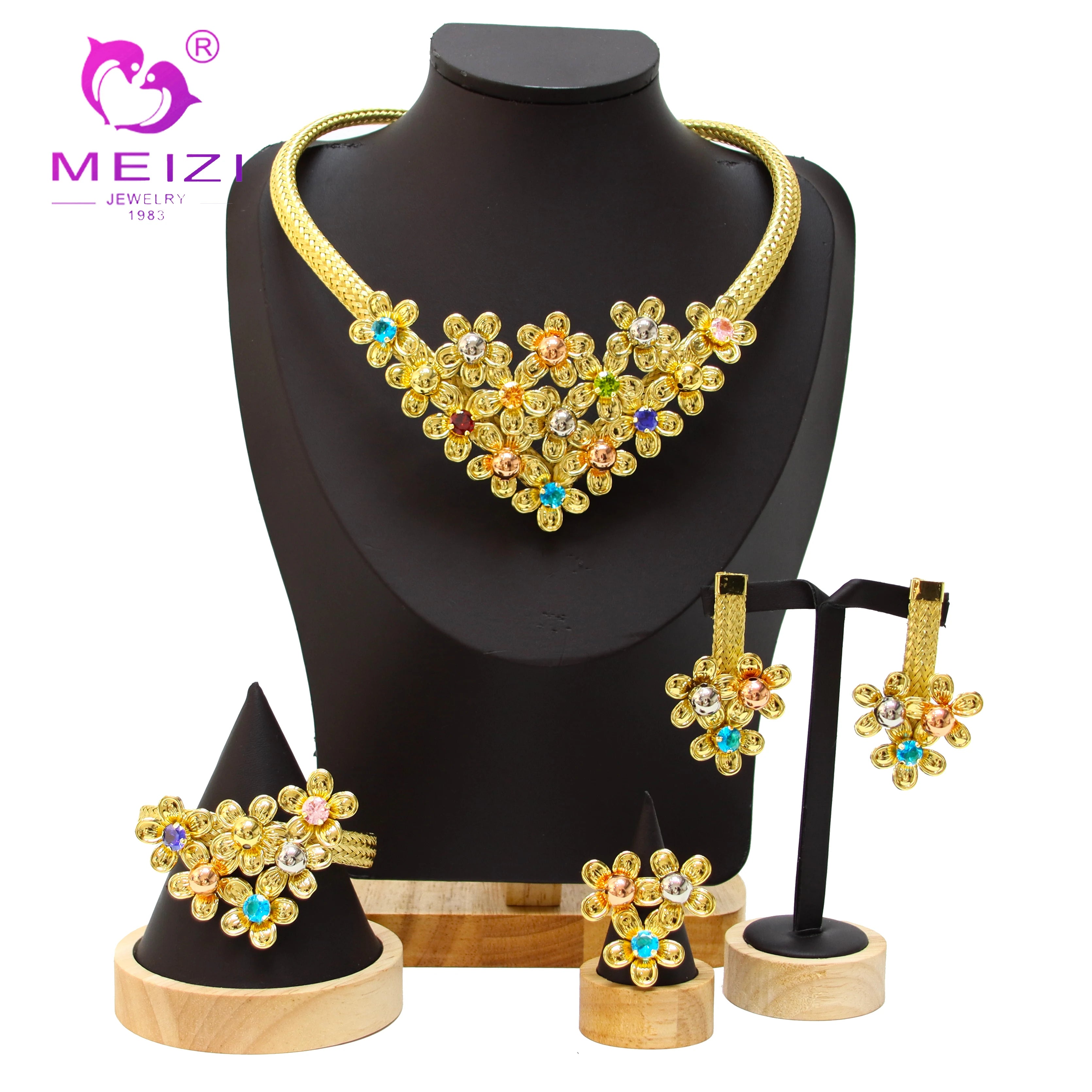 MEIZI Jewelry Wholesale Trending Girl Luxury Gold Plated Jewelry  Big Necklace Earring Bracelet for Women Bridal