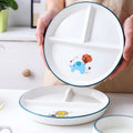 Creative Ceramic Cartoon Home Divided Meal Plate  and Cup Three Grid Plate Breakfast Plate