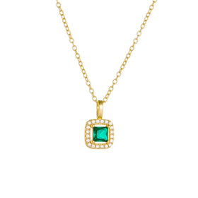 Light Luxury Retro Classic 925 Sterling Silver Gold Plated square Emerald Cut Pendant Necklace Fine Jewelry Clavicle Chain