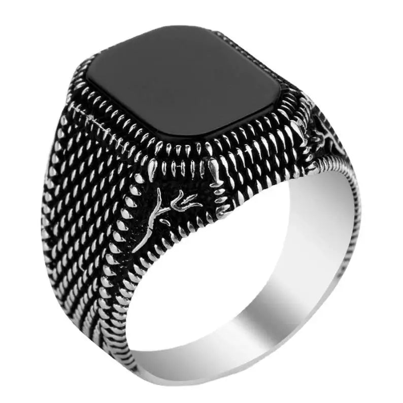 Hot Sale Men Jewellery Fashion Sterling Silver Ring Natural Black Onyx Stone Ring