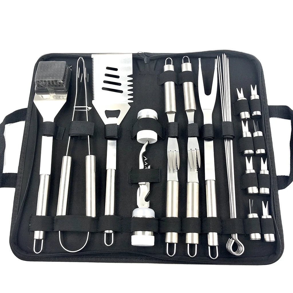 On Site Barbecue Tool Stainless Steel 29 Piece Suit Portable Oxford Cloth Bag Outdoor Heat Resistant Non-Stick Easy Barbecue Set