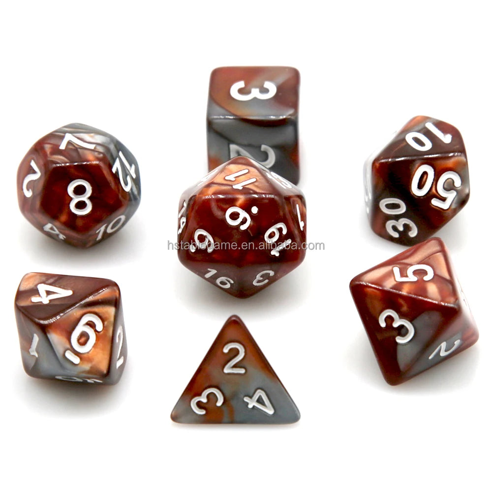Acrylic 7-Piece Set of Polyhedral DnD RPG Dungeons and Dragons Board Games Mixed Brown and Grey Color Dice