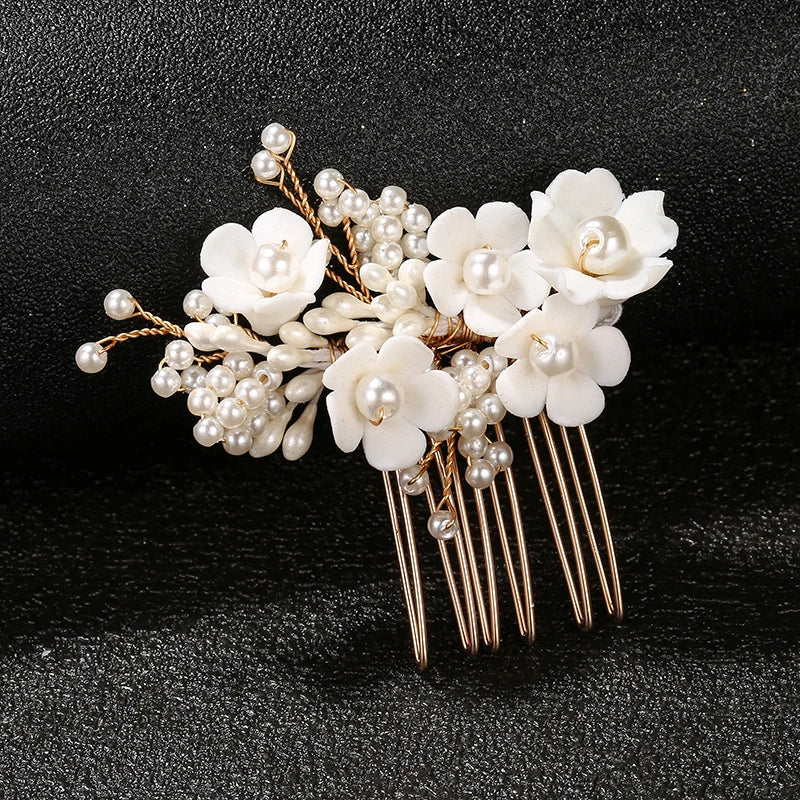 LUOXIN Wedding Hair Ornaments White Porcelain Flower Bridal Hair Comb Wedding Side Hair Accessories
