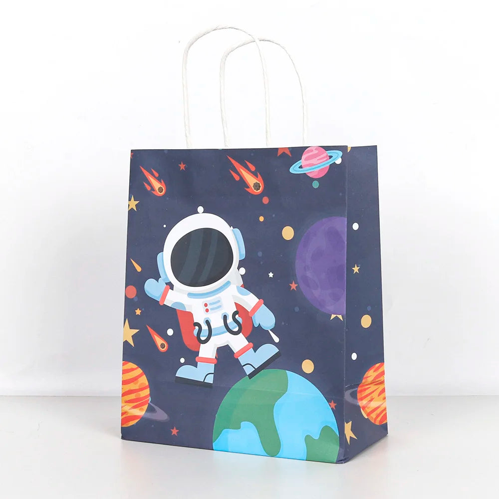 Pafu Kids Birthday Space Theme Party Supplies Kids Treat Bags with Handles 12 Pack Outer Space Gift Bags