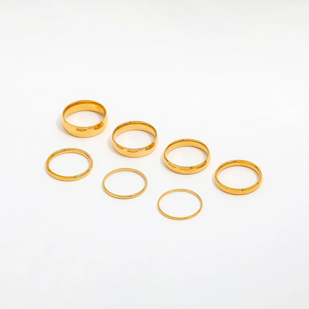 High End 18K Gold Plated Plain Gold Plated Shiny Band Rings Stainless Steel Rings for Women