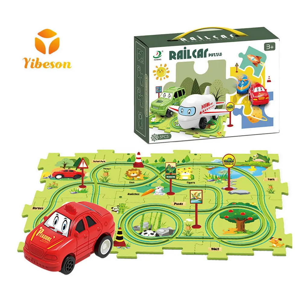 Popular Kids 13pcs DIY Assembled Battery Electric Mini Rail Vehicle Toy Set Puzzle Track Cars