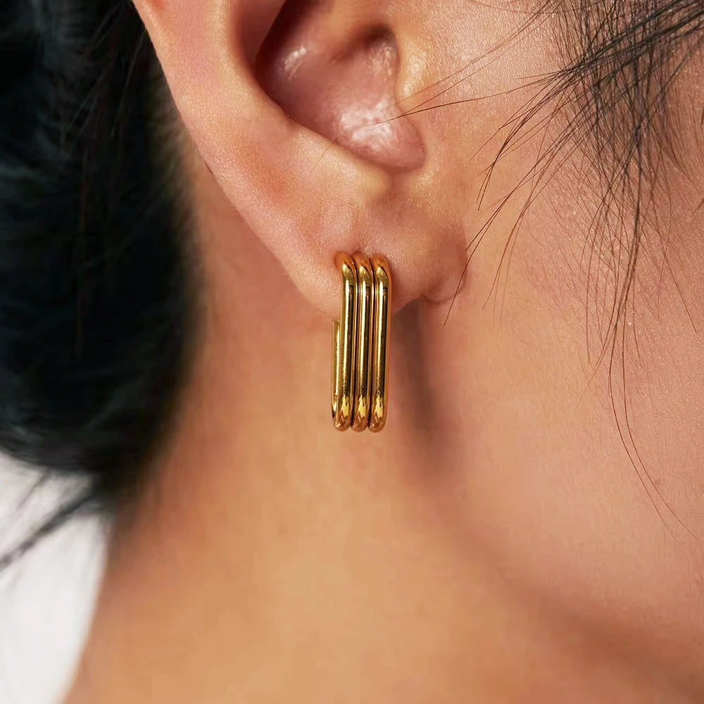 Maiou Designer 18k Gold Stainless Steel Waterproof Chunky Hoop Earrings for Women Jewelry