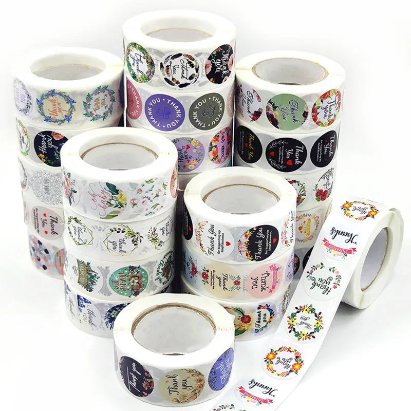 500pcs Per Roll 1 Inch Round Premium Beautiful Designs Seal Label Stickers Thank You Stickers for Small Business