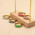 YF3515 New Arrival Waterproof Tarnish Jewelry Minimalist 18k Gold Plated Stainless Steel Colorful Enamel Rings Women