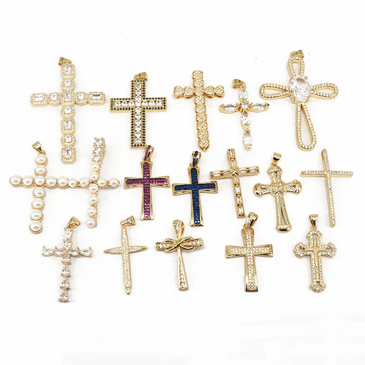 CZ8101 Dainty 18K Gold Plated Crystal CZ Diamond Paved Cross Charm PendantsCubic Zirconia Inlaid Cross Catholic Pendant