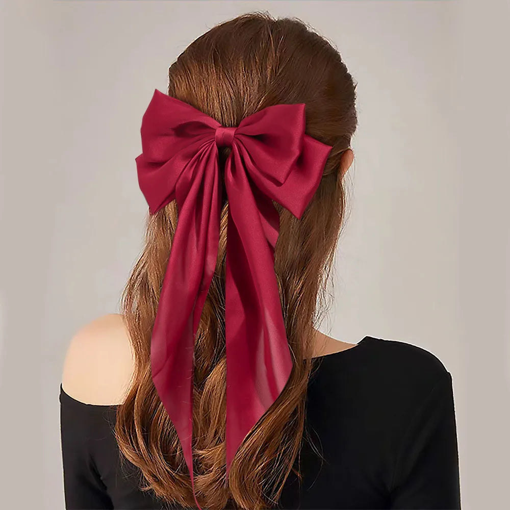 New Spring Summer Holiday Long Tail Headband Big Bow Hairpin Vintage Bridal Women's Hair Accessories