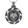 Stainless Steel Mens Vintage Norse Viking Runes Fenrir Wolf Head Pendant Necklace for Men Women Nodic Mythology Animal Pendant