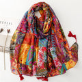 2025 Spring/Summer Collection Thin Blue Tie Dyeing Effect Scarf Hand Drawn Balinese Yarn Tassel Breathable Polyester Women's