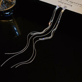 925 Silver Needle Long Tassel Zircon Earrings Zircon Inlaid Diamond Long Tassel Earrings Luxury Temperament Earrings for Women